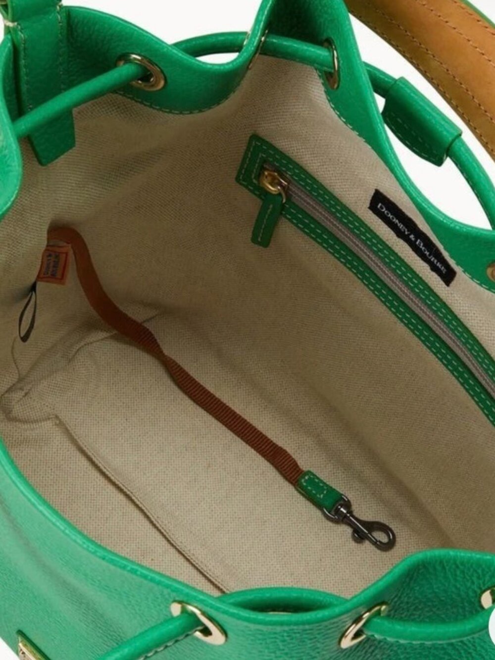 Dooney & Burke Drawstring Shoulder Bucket Bag Lucca Leather Kelly Grass Green - Picture 7 of 8